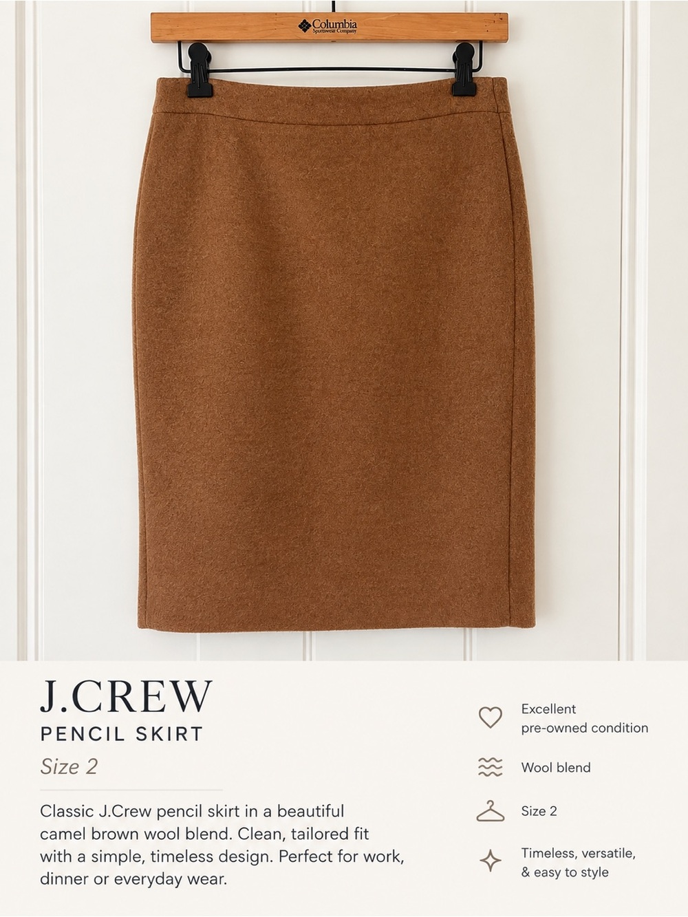 J. Crew Camel Brown Wool-Blend Pencil Skirt